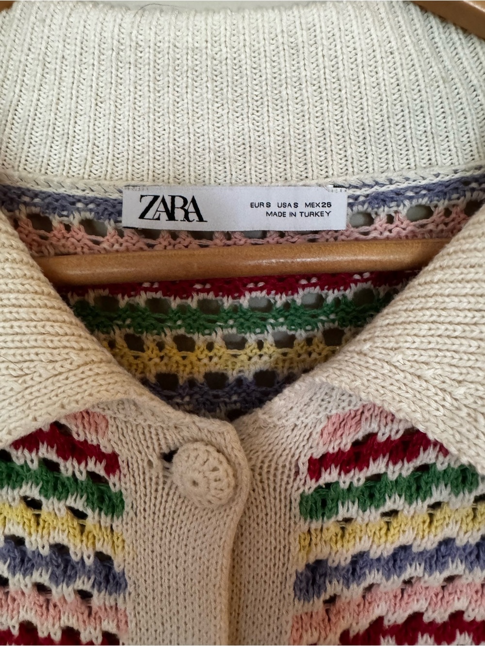 Zara Cream Multicolor Striped Open-Knit Collar Cardigan Jacket - Picture 5 of 7